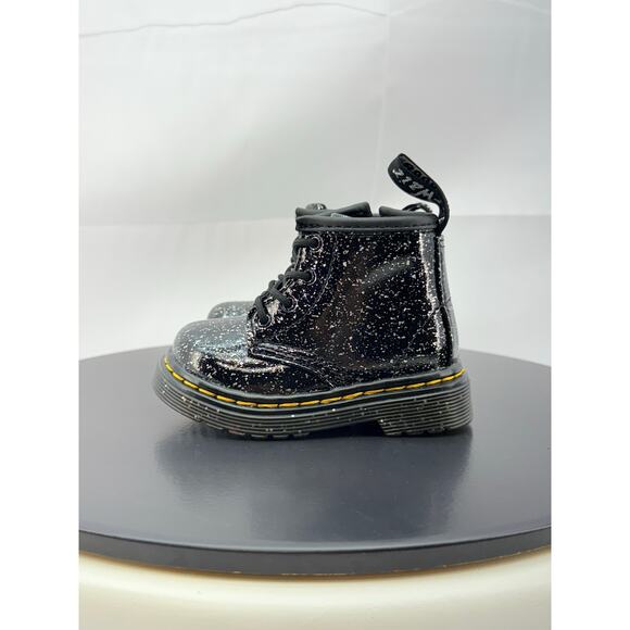 Dr. Marten Cosmic Glitter Toddler Size 4 Kids Combat Boots Black Patent Leather - Picture 1 of 9
